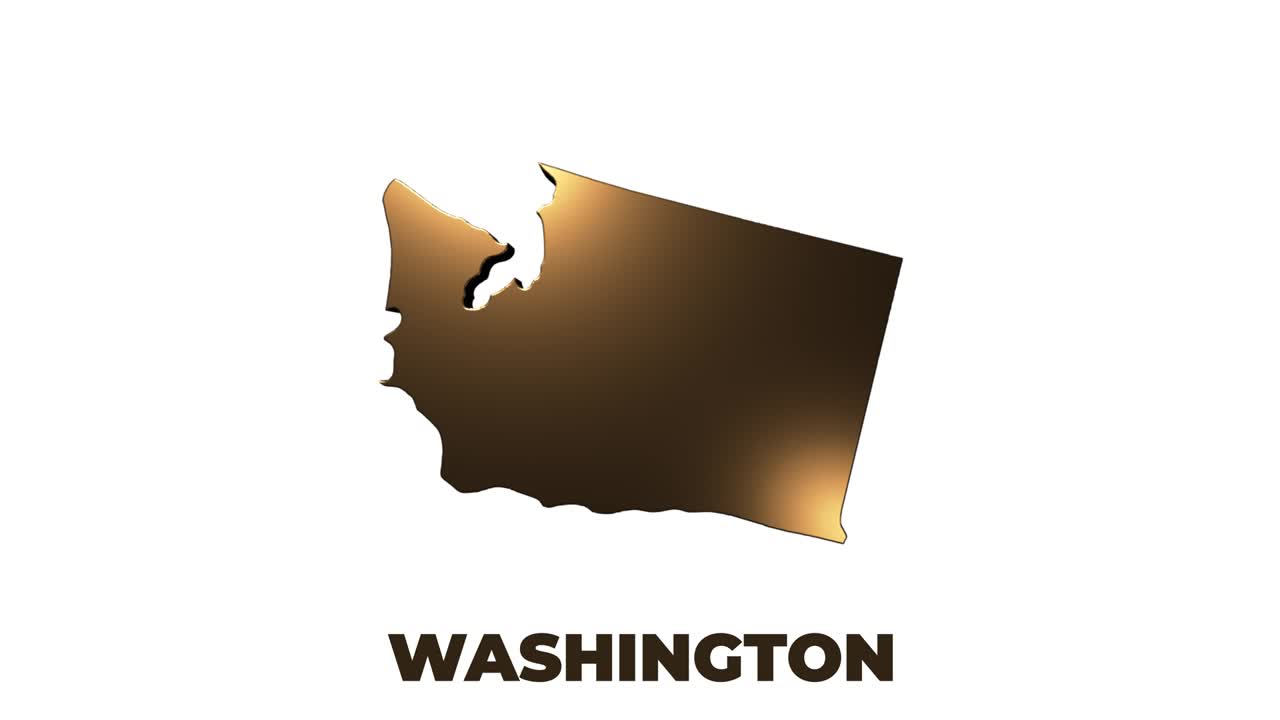 estado de washington de los estados unidos de américa. marcador de ubicación de oro 3d animado en el mapa. fácil de usar con el modo de transparencia de pantalla en su video.