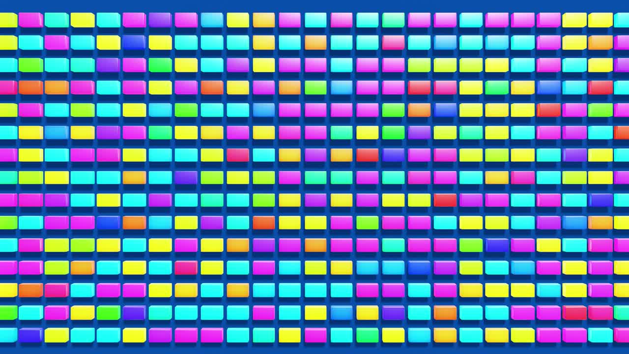 3d abstract simple geometric background with multicolor cubes in 4k. Smooth looped animation. Random cubes flash with neon light on plane. Creative simple motion design background with 3d objects