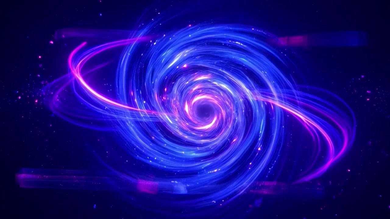 Abstract Animation of a Glowing Blue and Purple Cosmic Spiral