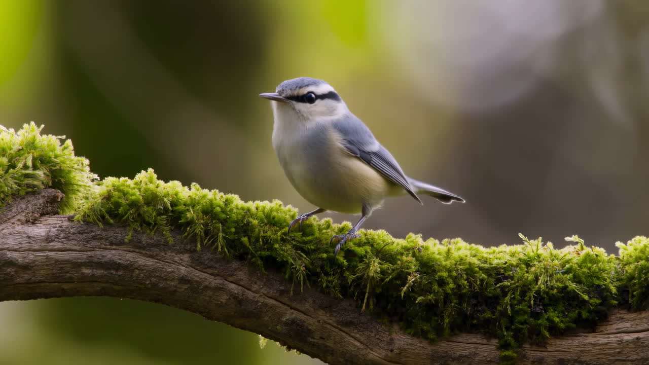 Picchio muratore appollaiato su un ramo muschioso nella natura