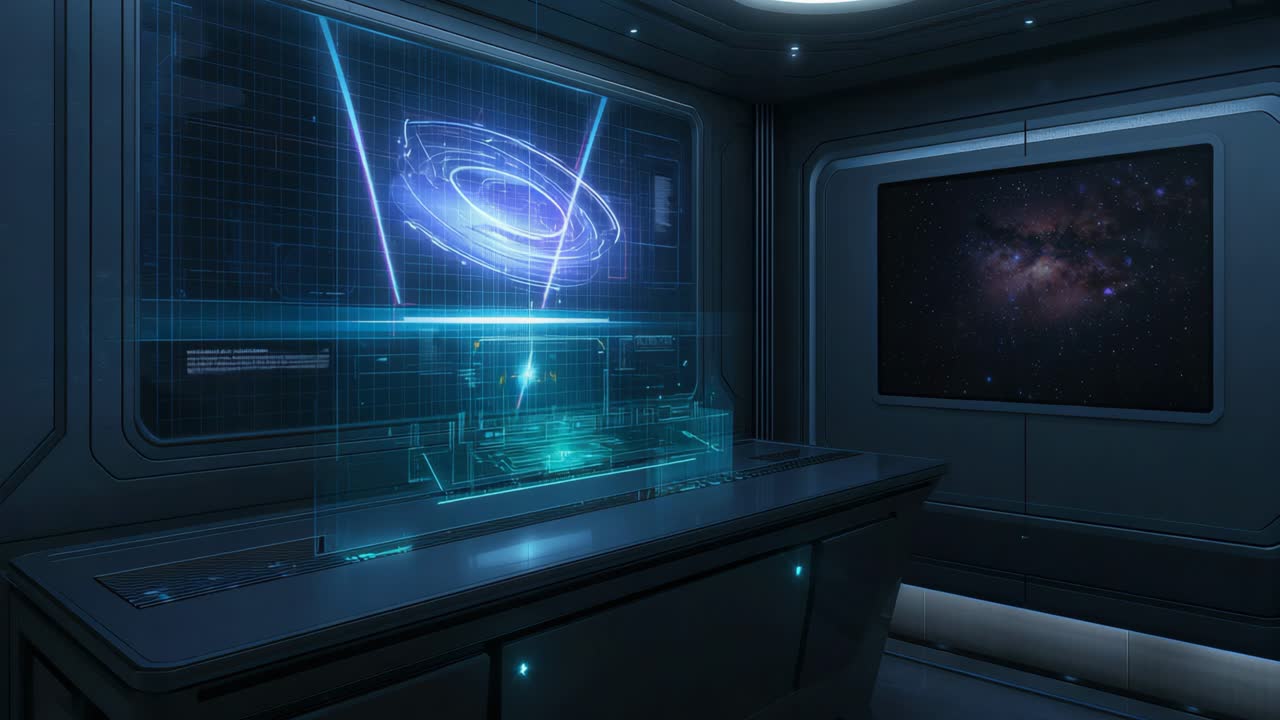Futuristic Control Room with Holographic Display