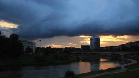 sunset clouds over the bridge and neris river in the capital city vilnius, lithuania, baltic states, europe-2