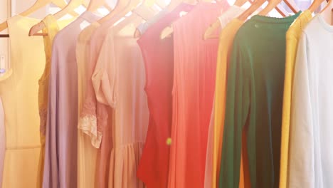 close-up of rack of various clothes