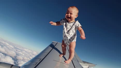 baby on airplane wing