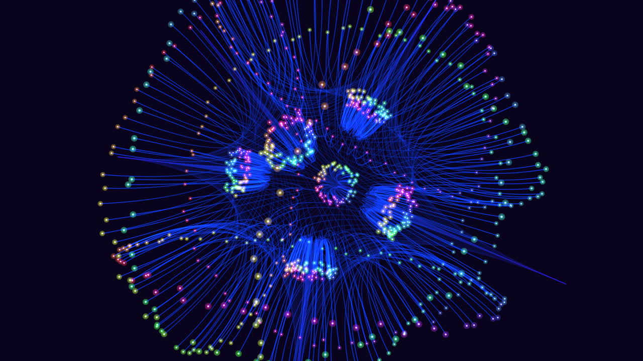 서로 연결된 다채로운 선과 모양은 복잡한 3d 네트워크를 형성합니다.