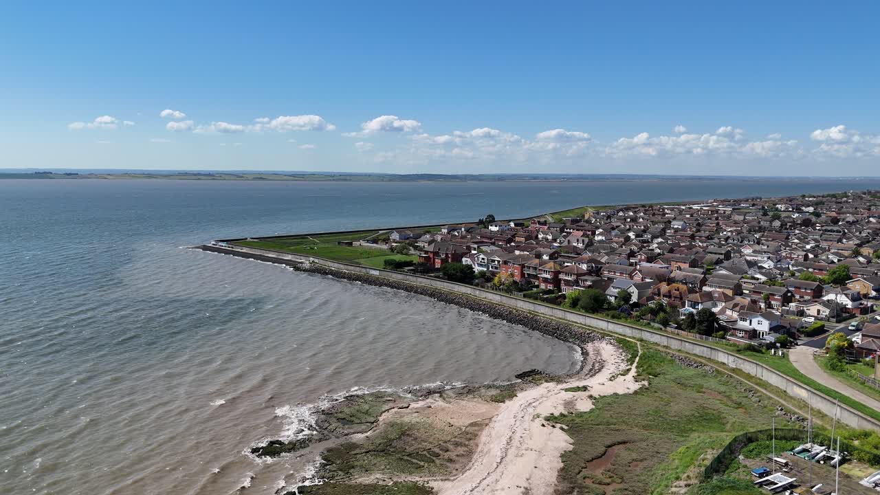 HIgh angle Panning drone aerial Canvey Island Essex UK