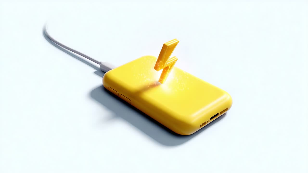A Vibrant Yellow Power Bank with Dynamic Lightning Icon Illustrates Modern Charging Innovation in a Minimalist Setting, Symbolizing Energy and Connectivity for Digital Devices