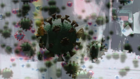 animación de células de virus sobre personas que caminan