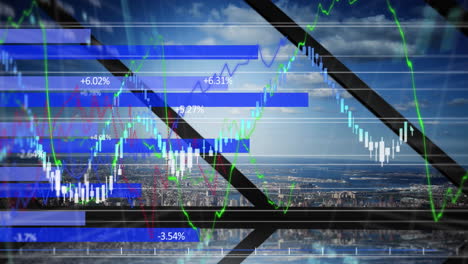 animación del procesamiento de datos financieros sobre la ciudad