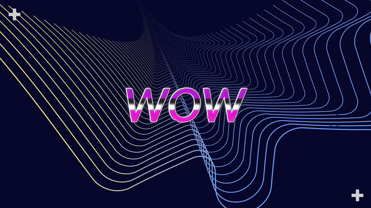 움직이는 선 위에 와우 텍스트의 애니메이션