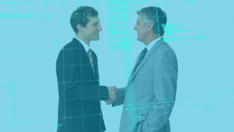 animación de procesamiento de datos sobre diversas personas estrechando la mano en la oficina