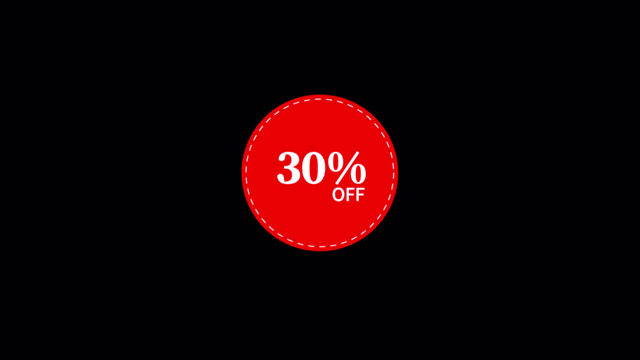 Roter 30 % Rabatt-Aufkleber auf schwarzem Hintergrund