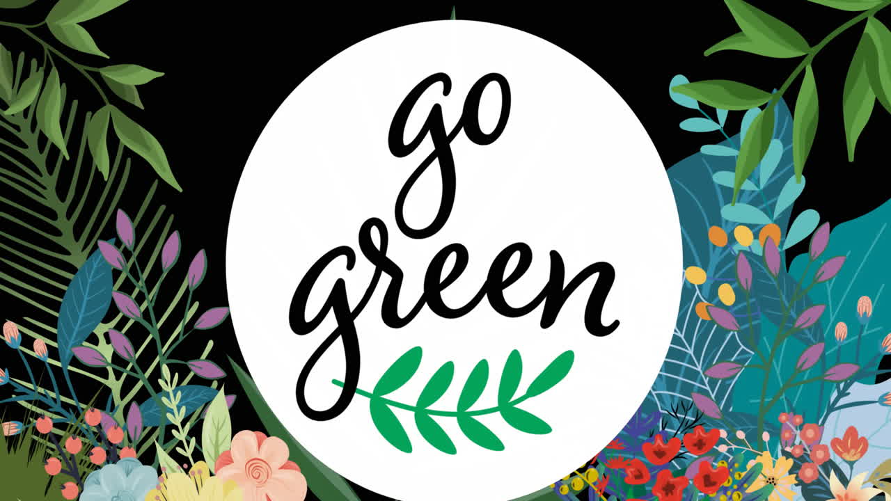 검은 바탕에 있는 식물 위에서 자연스럽게 원을 그리는 애니메이션