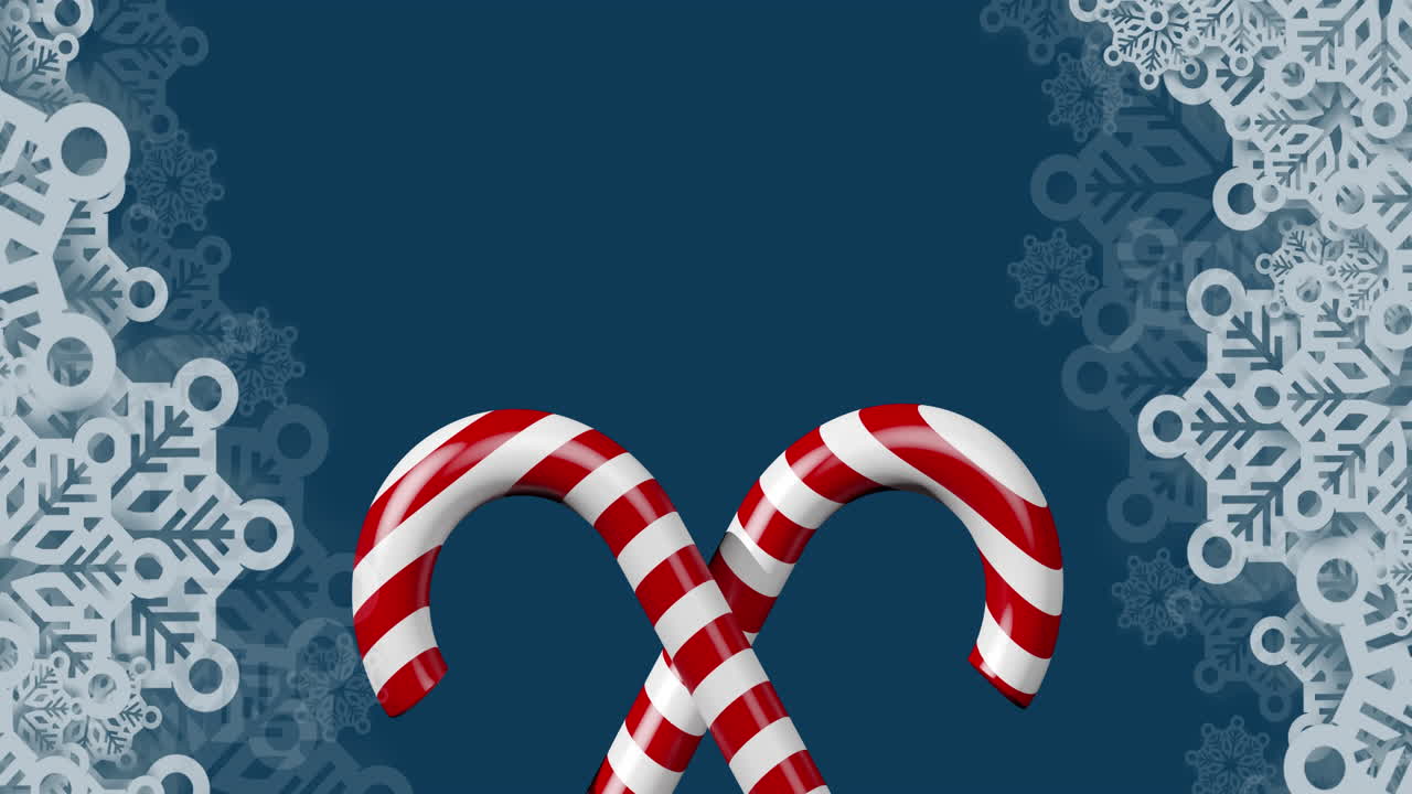 Animation of christmas candies and snowflakes on navy background