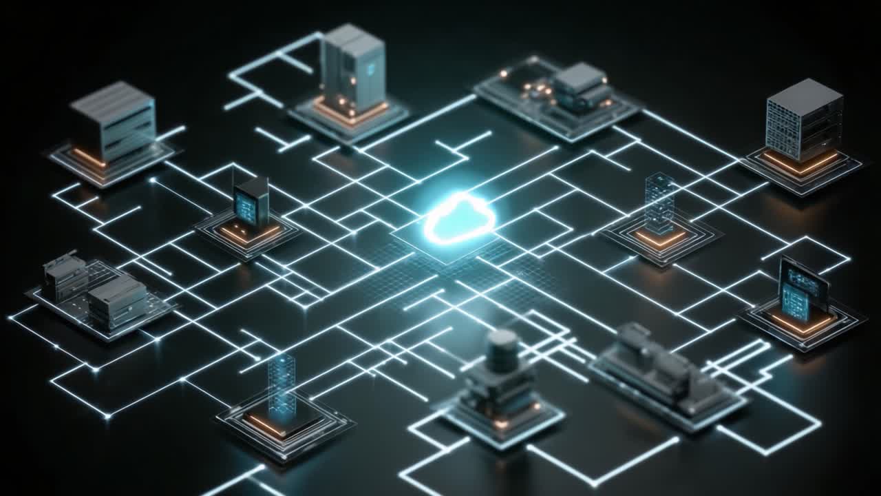 Exploring the Interconnected World of Cloud Computing: A Visual Representation of Digital Infrastructure and Data Flow in a Modern Networked Environment