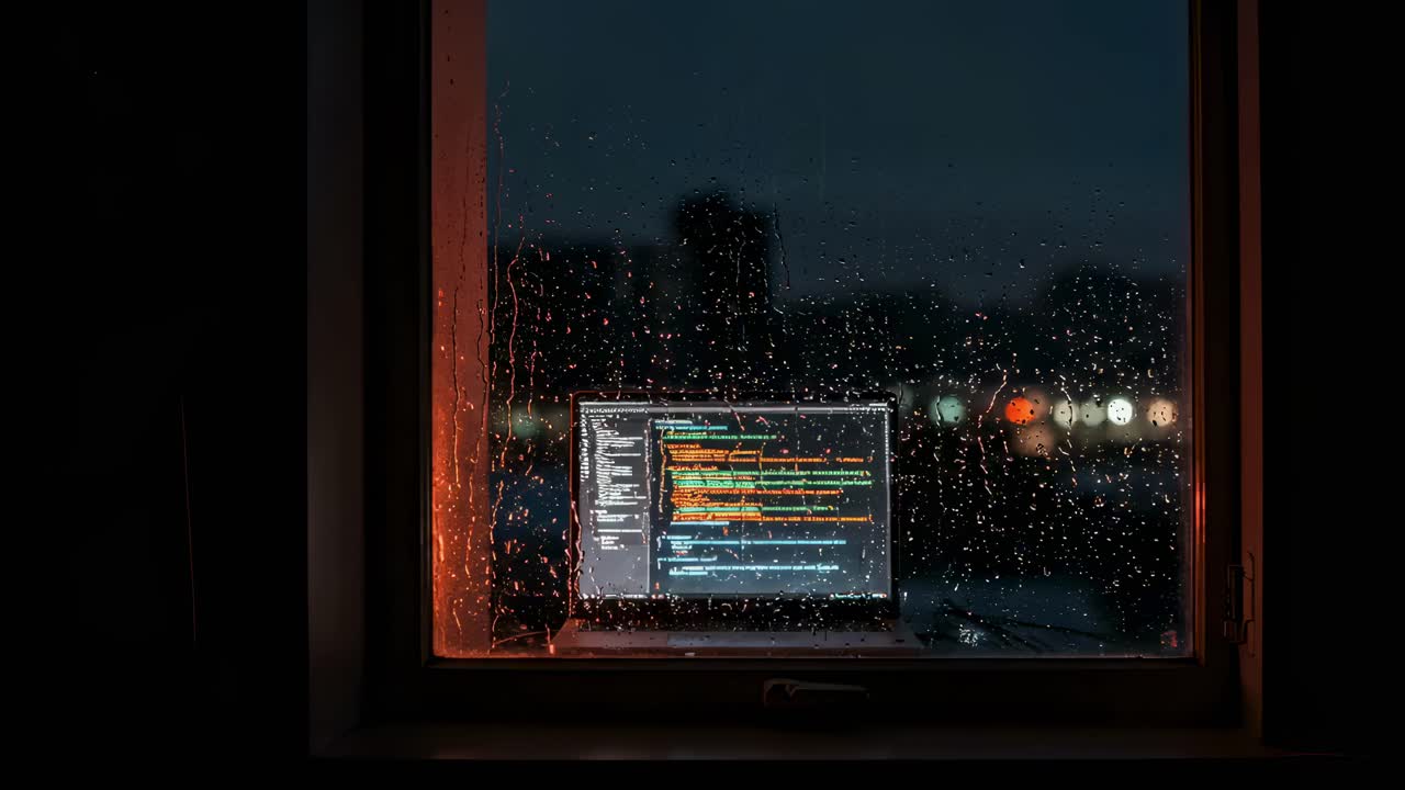 Late-night programming tasks become even more enjoyable as raindrops gently fall against the window, creating a cozy ambiance