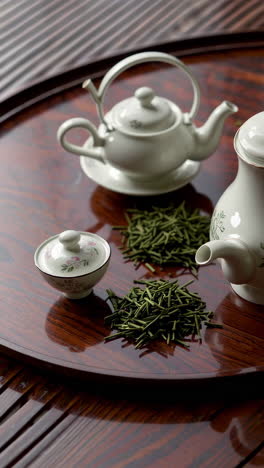 elegant tea set with loose leaf green tea