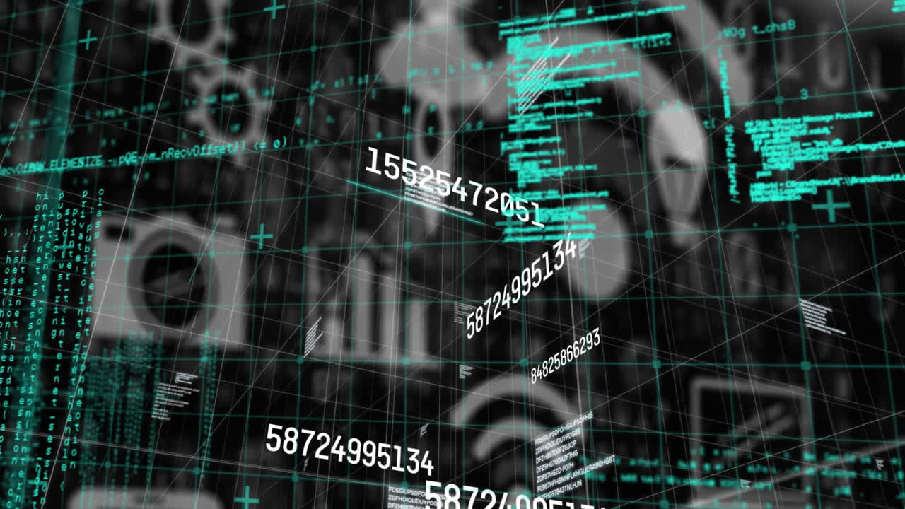 анимация обработки научных данных на цифровых иконках на черном фоне