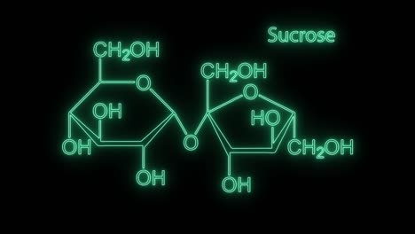 sucrose molecular structure symbol neon animation on black background.