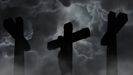 silueta de 4k, jesús crucificado trasfondo de tormenta