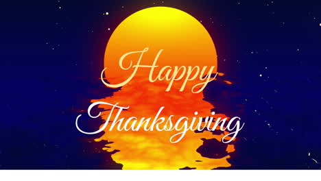 Happy Thanksgiving animation with elegant script over sunset water scene