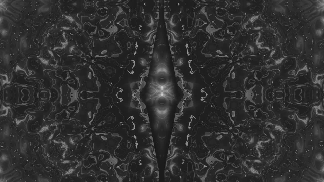 Slow motion trippy kaleidoscope animation with geometric pattern symmetrical vibrant abstract background optical illusion dynamic visual loop psychedelic motion design hypnotic lighting black white