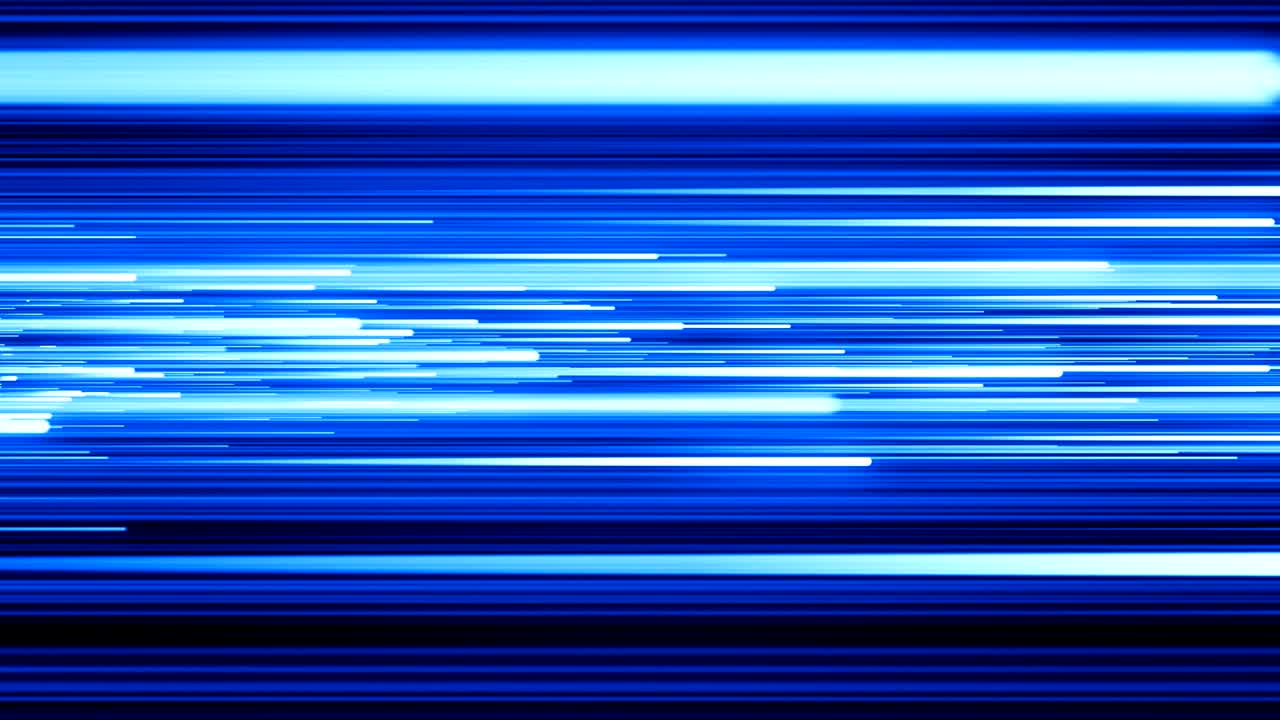 hermosos fotones de luz corriendo rápido color azul en negro. concepto de diseño digital. animación en bucle 3d de líneas brillantes