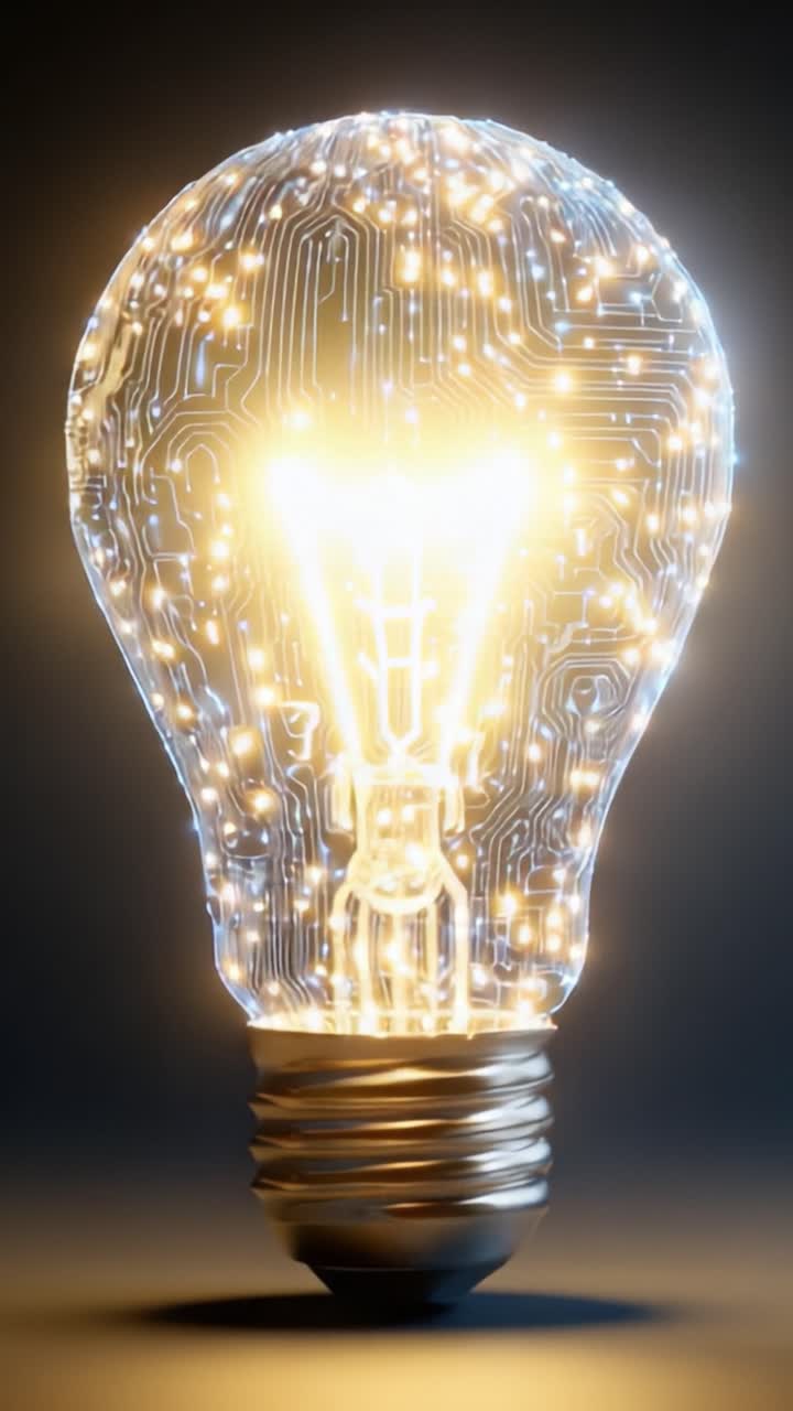 Una Lampadina Futuristica che Mostra Intricati Schemi di Circuiti che si Illuminano con Energia Radiante e Innovazione Tecnologica in un Ambiente Oscurato