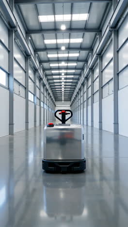 autonomous pallet jack in an empty modern warehouse