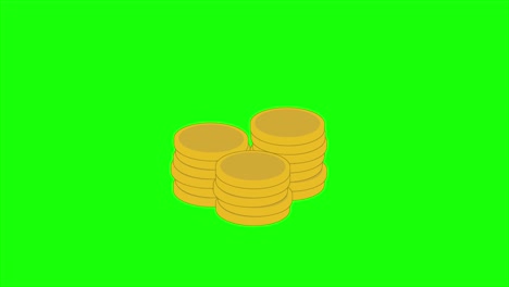 4k animation of stacks of blank gold coins falling on top of each other