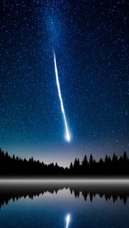 meteor shower over a lake at night