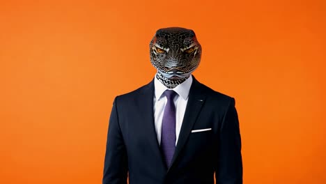 man in a suit with an alligator head