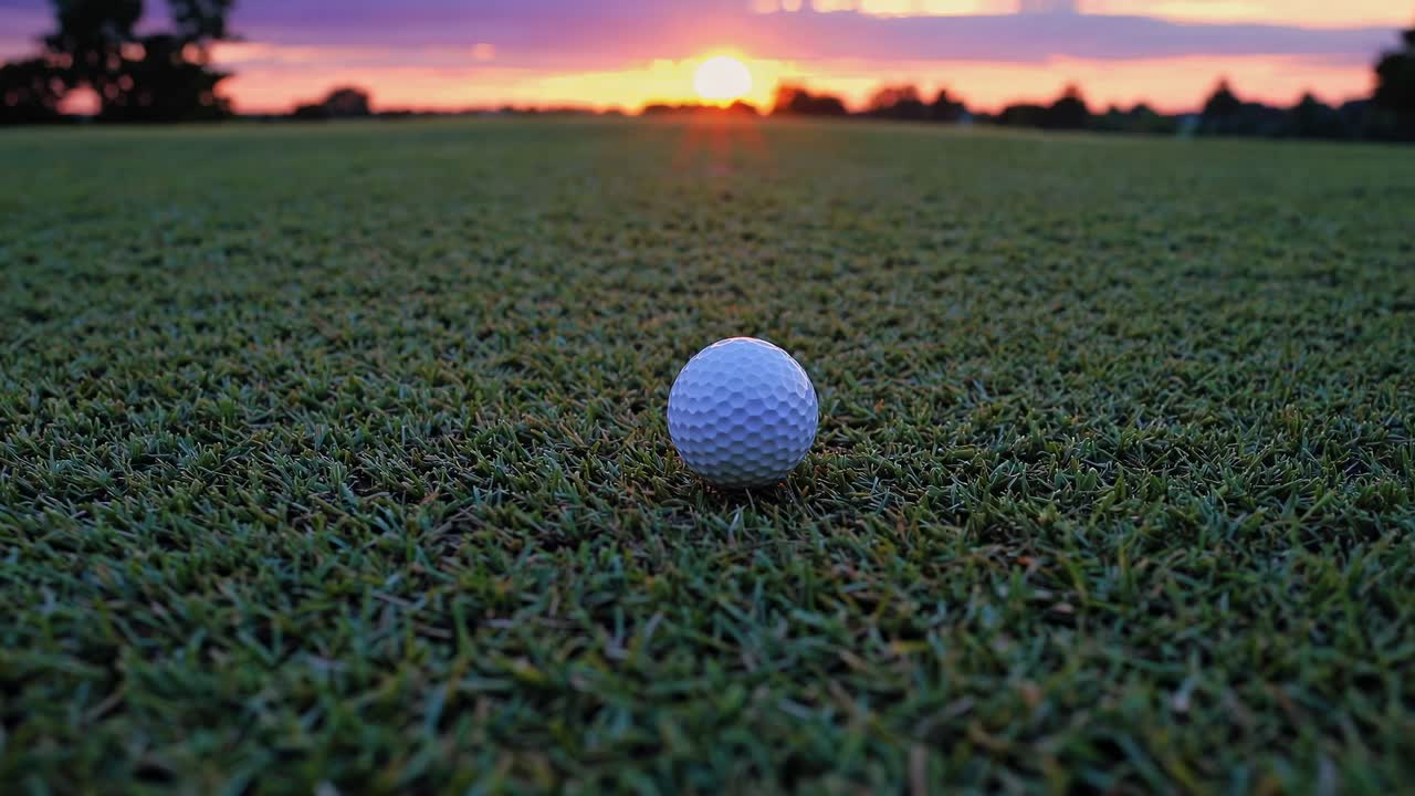 Pallina da golf sul fairway al tramonto