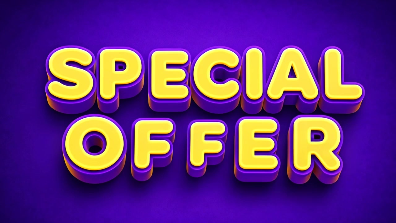 Scritte Tridimensionali "Offerta Speciale Luminosa" Presentate su Sfondo Marketing Viola Vivace