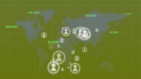 digital icons and numbers moving against world map