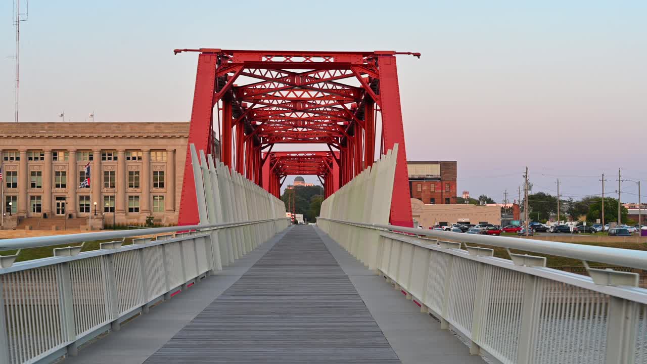 Red Bridge Down Town Des Moines Iowa USA