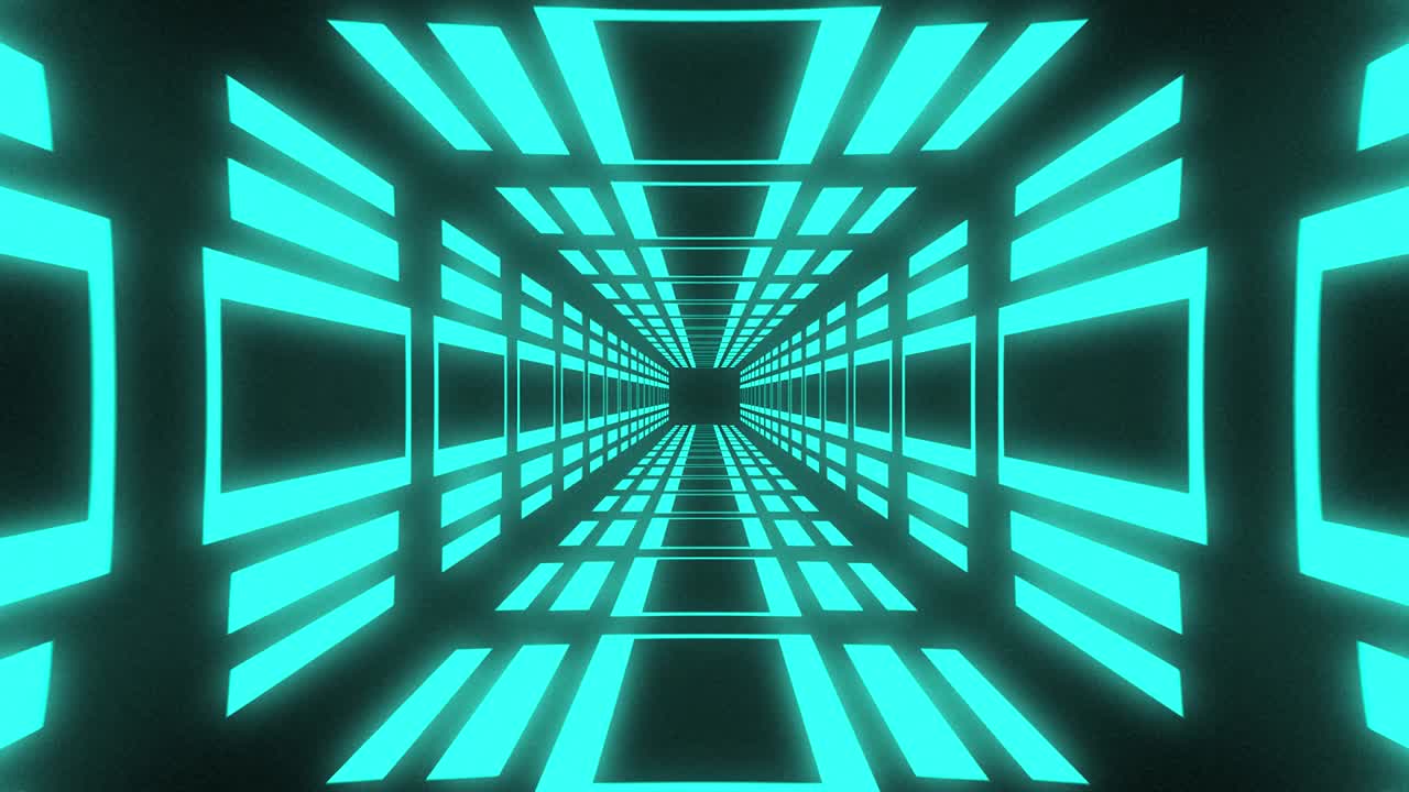 fondo de movimiento abstracto bucle sin fin con animación de cuadrado en túnel futurista con luz de neón.