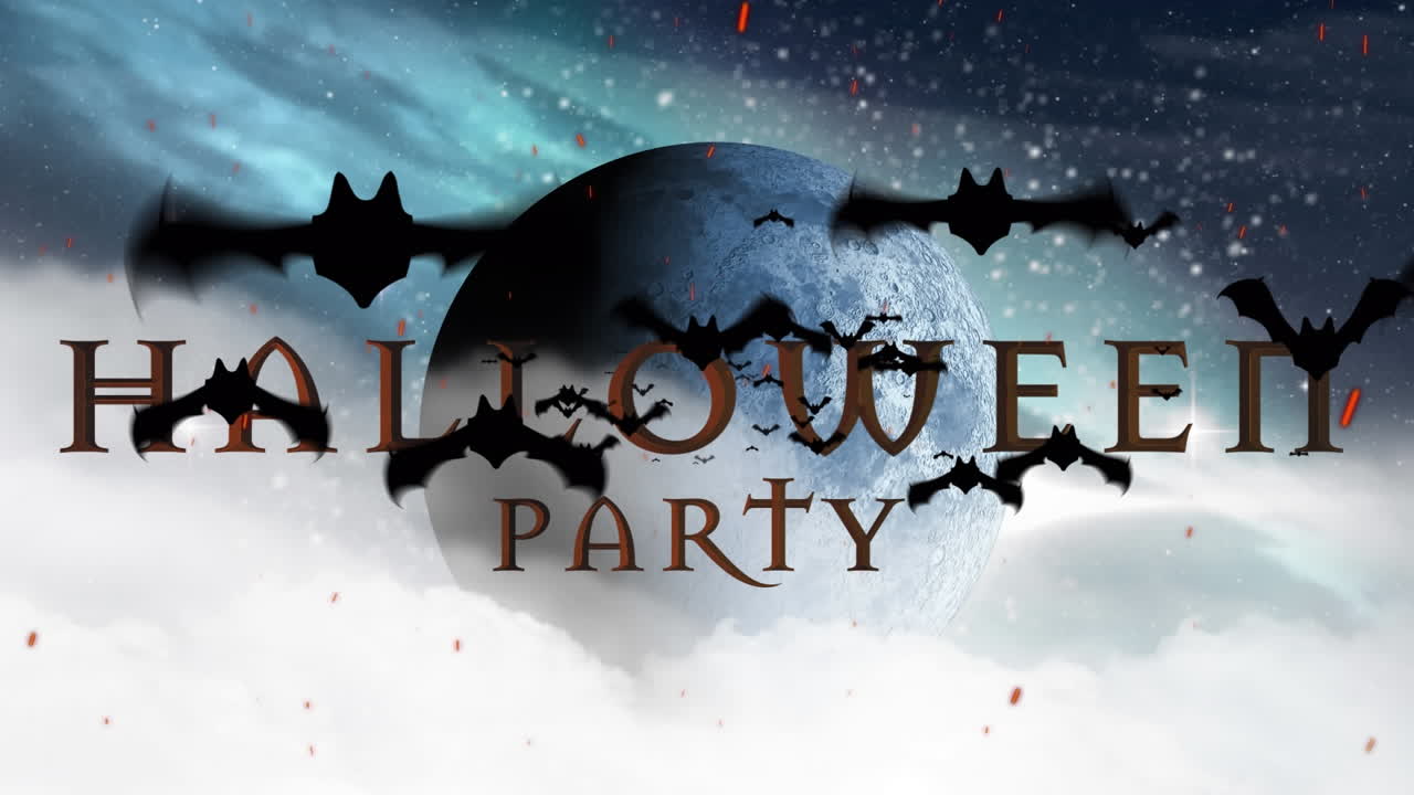 밤하늘 배경에 할로윈 인사와 박 ⁇ 의 애니메이션