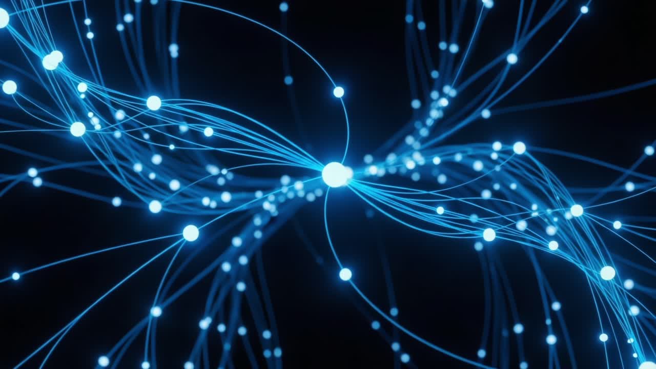 A Captivating Visualization of Flowing Blue Light Patterns in a Dark Background, Representing Energy and Connectivity in a Digital Universe