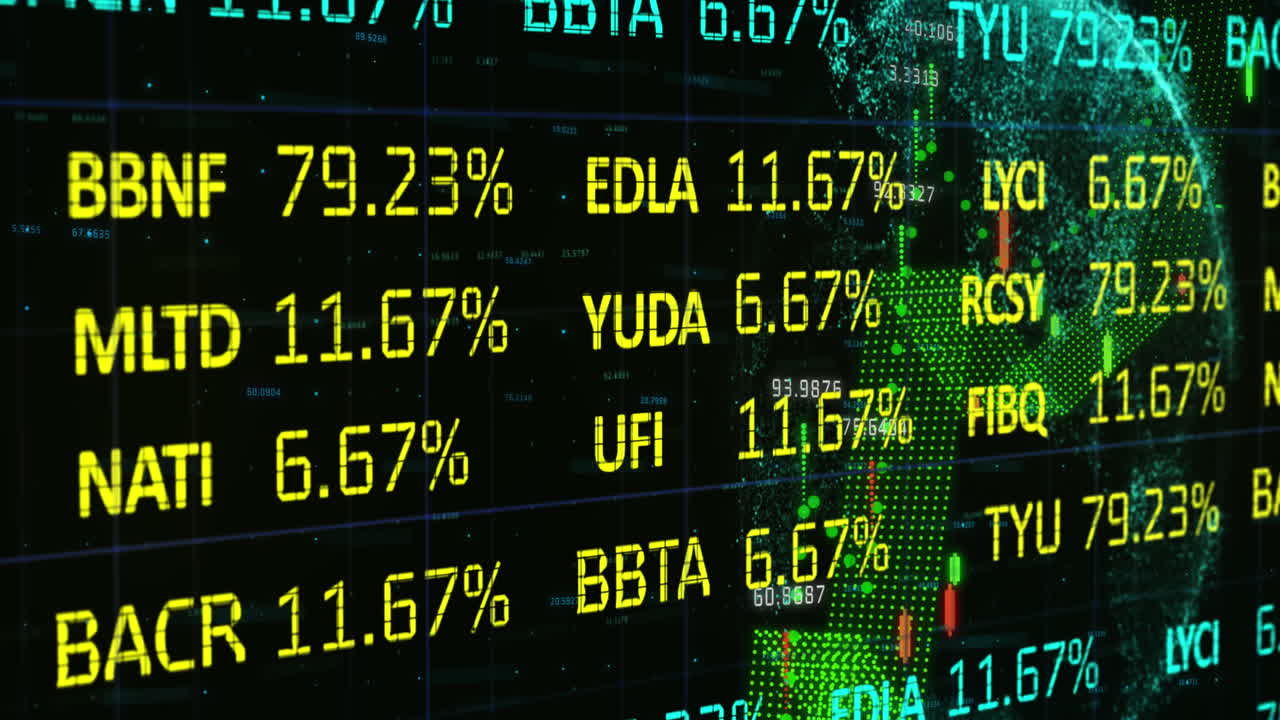 Elaborazione dati del mercato azionario su sfondo nero