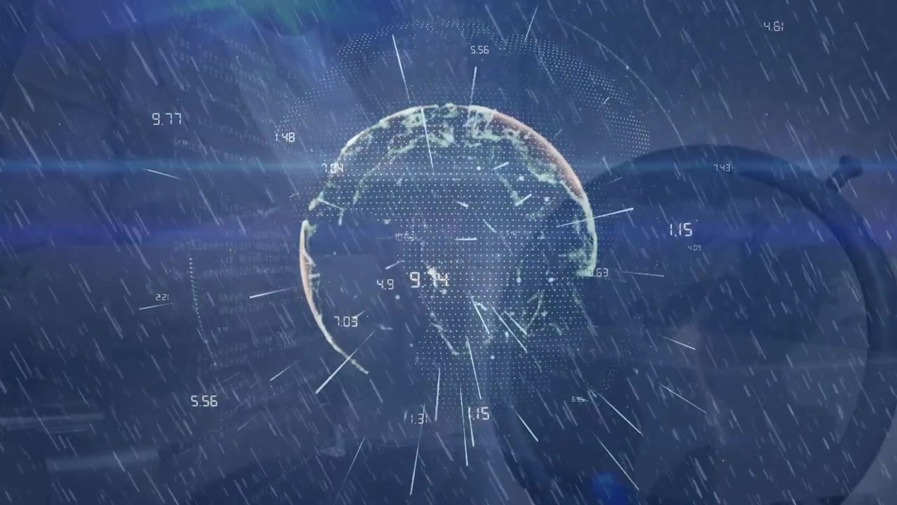 Animation of data processing with globe over clock