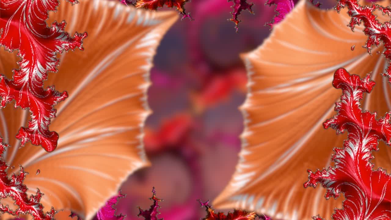 배경 끝에서 일몰 동안 푸른 하늘과 구름과 함께 옆으로 밀고 있는 프랙탈 화려한 패턴