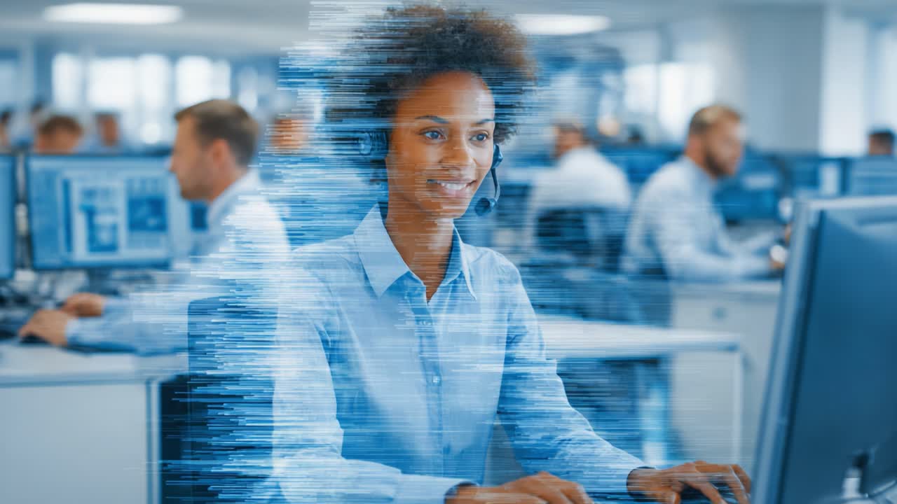 A Professional Support Agent Engaged in Work at a Modern Office; Utilizing Technology to Assist Customers Efficiently and Effectively