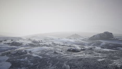 Antarctic-mountains-with-snow-in-fog