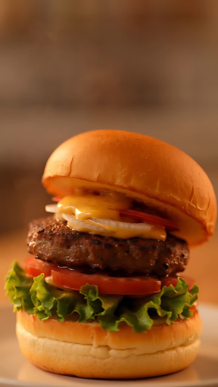 Hamburger Succoso Primo Piano Sfondo Bokeh 4K