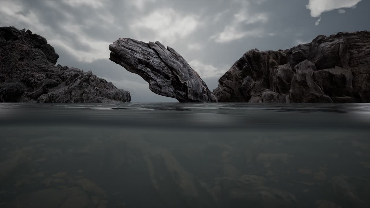 바위 가 있는 북쪽 바다 에서 절반 수중 으로