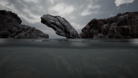 Halb-Unter-Wasser-Im-Nordmeer-Mit-Felsen