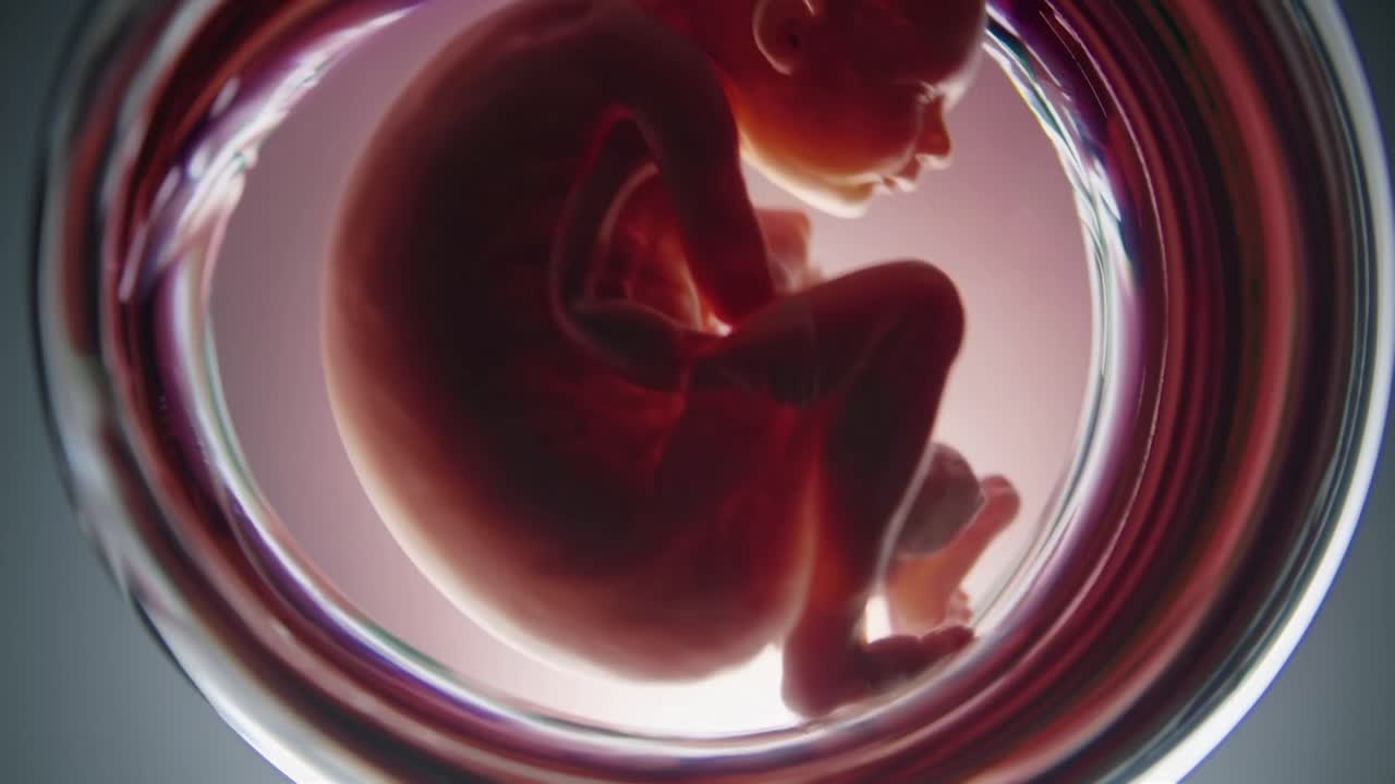 CGI animation of a fetus baby in the womb, visualizing pregnancy stages, reproductive health, and ultrasound imagery for children and family topics.