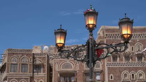 ornate street lamps in the old city of sana'a, yemen