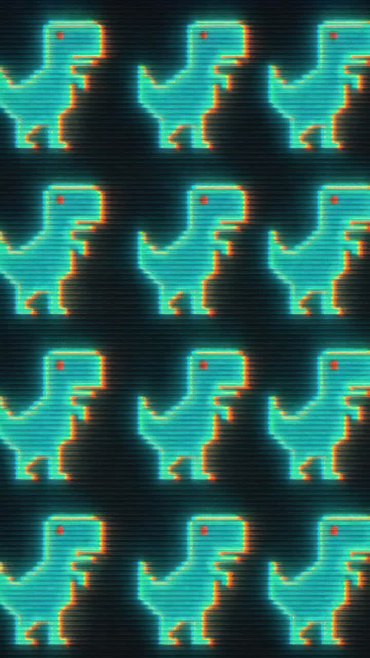 Retro pixelated dinosaur pattern with a VHS video effect